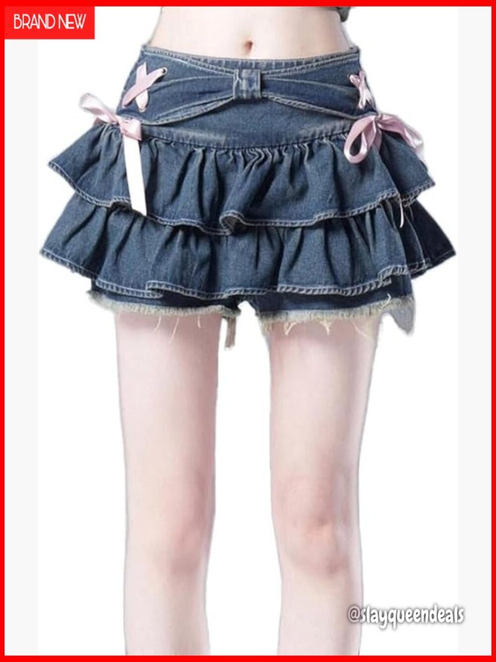 High Waist A-Line Denim Mini Skirt with Ruffle Hem, Slim Fit